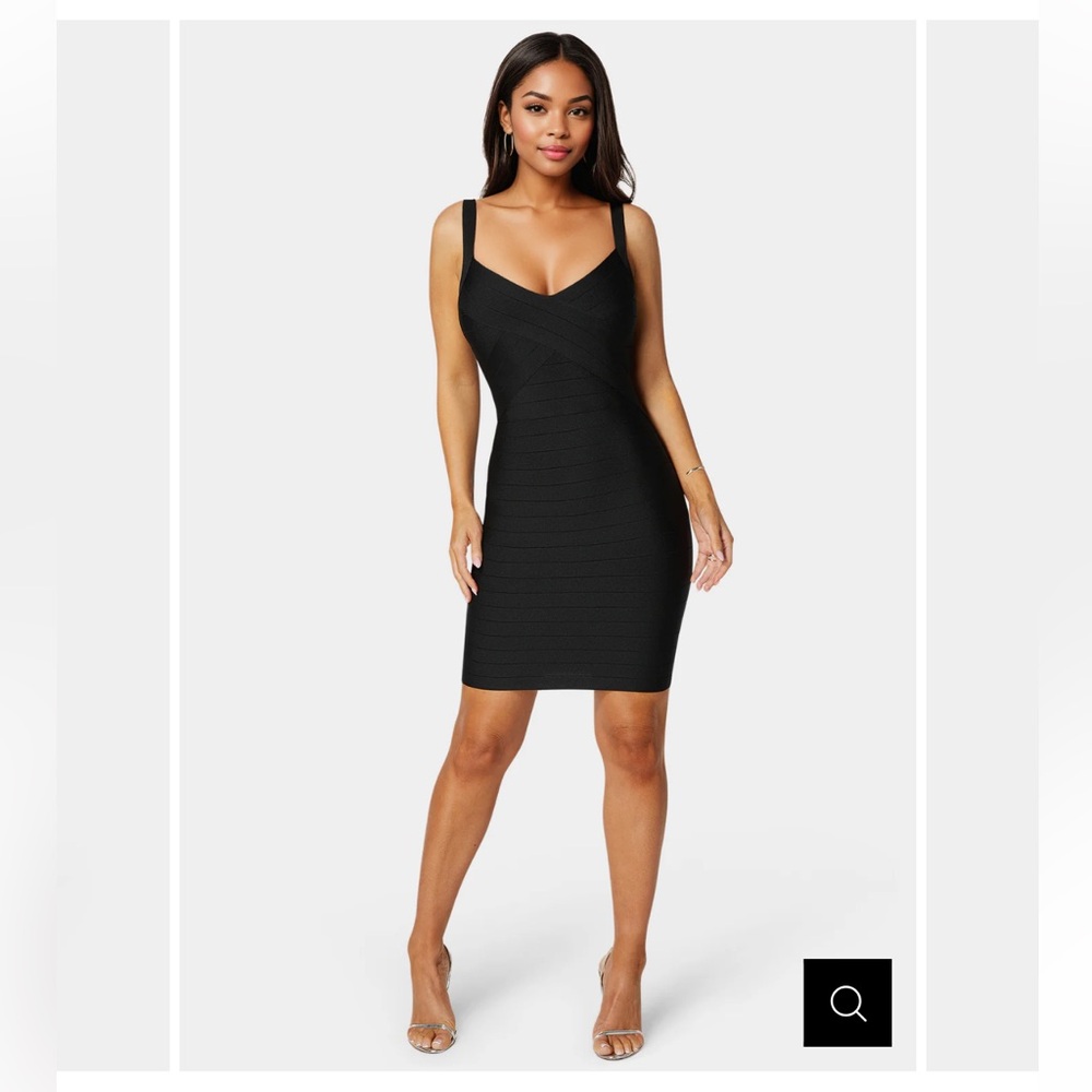 bebe V-Neck Strap Bandage Dress - Black
